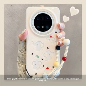 Ốp Lưng Điện Thoại Hình Con Voi Rỗng Dễ Thương Cho Huawei Pura70Pro+ Ốp Lưng Silicon Chống Rơi Toàn Diện Có Dây Đeo Chuỗi Phong Cách Nữ