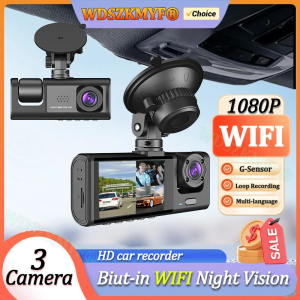 1080P 3 Channel Lens WiFi Dash Cam Car DVR Interior Vehicle Camera Mini Recorder Video Registrator Dashcam Three Way Camcord