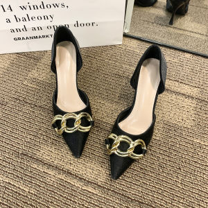 Fashionable Retro Metal Heels Womens Single Shoes Spring 2023 Pointed Toe Slim High Heels All-Match Style Korean Version