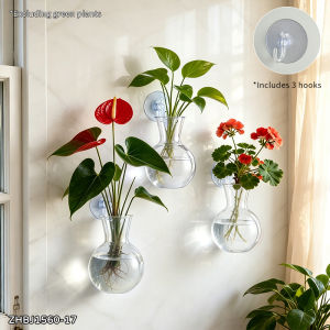 Novelty Suction Cup Wall Mount Plastic Bulb Vase Hydroponic Plant Propagation Jar for Bathroom Window Kitchen Wall Decor Ornamen