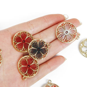 2pcs 25mm Round Flower Charms Alloy Plant Pendant Burgundy For DIY Bracelet Necklace Earrings Jewelry Making Accessories