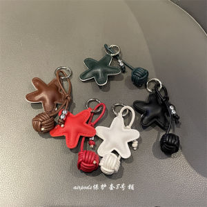 Korean Japanese Style Leather Star Phone Case Car Keychain Airpods Holder Mobile Phone Accessories Keychain Pendant Lanyard