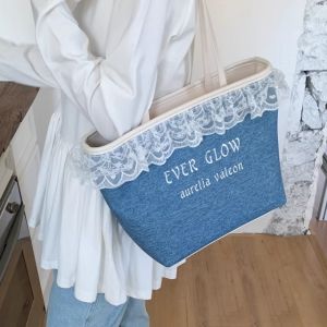 Túi Xách Tote Thời Trang Mùa Hè Đa Năng Cho Nữ Phong Cách Pháp Ren Đơn Vai Đại Học Thường Ngày Đi Làm Bằng Vải Polyester