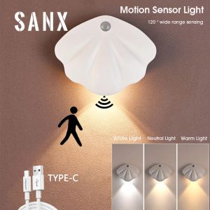 SANX Motion Sensor Wall Light 3 Colors Rechargeable Wireless Night Light LED Induction Light Magnetic for Kitchen Bedroom