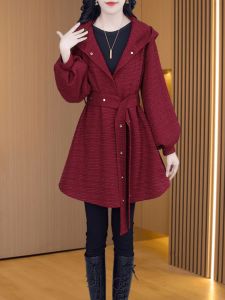 Trench Coat Outwear Women 2024 Autumn New Arrival Loose Western Style Slim Looking Mid Length Long Length Hoodie Cinched Fashion Temperament Coat