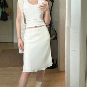 Chiffon White Skirt Womens Summer 2024 New Arrival Easiest for Match High Waist Slimming Mid-Length Dress Sheath Fancy A- line Skirt