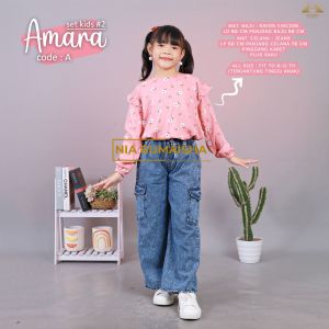 NEW AMARA SET KIDS#2 - SETELAN ANAK PEREMPUAN BY NIA RUMAISHA || BAHAN RAYON VISCOSE || CELANA JEANS PINGGANG FULL KARET