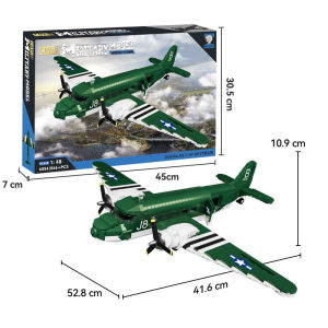 WW2 Military C-47 Skytrain Building Blocks Set Transport Aircraft Propeller Plane Model Toy for Boys Gift