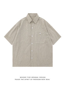 Loose Fit Short Sleeve Casual Shirt for Men And Women Summer Vintage Collar Couples Shirt Button Decoration Cotton Fabric