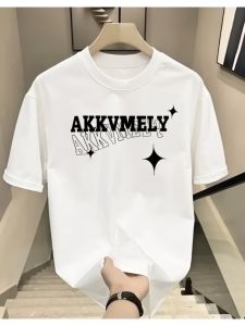 American Style Printed Heavyweight Pure Cotton Short Sleeve T-Shirt Loose Fit Shoulder Mens Summer Versatile Retro Top