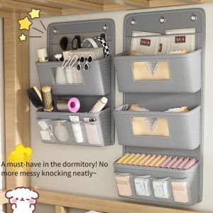 Hanging Storage Organizer Bedside Shelf Wall Door Mount Multi Purpose Oxford Fabric Hanging Bag for Space Saving Gray Beige