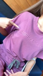 ชุดเซ็ท ผู้หญิง (เสื้อ+กางเกงขายาว) ไซส์ใหญ่ เสื้อยืดปักลายตัวอักษรนูน ชุดเซทสีพื้ีนเเขนสั้นของผู้หญฺิง ผ้านิ่ม TZ9984