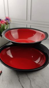 12 pcs mangkok plastik bukan melamin warna merah hitam style jepang 1000ml Mangkok ramen bentuk oval