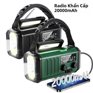 Máy Phát Điện Cầm Tay 20000mAh Tích Hợp Radio AM/FM/NOAA Đồng Hồ Đèn LED Đèn Pin Báo Động SOS Và Sạc Dự Phòng Cho Trường Hợp Khẩn Cấp