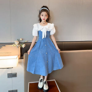 Váy Nữ Mùa Hè Phong Cách Mới Tay Bồng Váy Denim Mỏng Cho Trẻ Em Váy Công Chúa Mùa Hè Cho Bé Gái