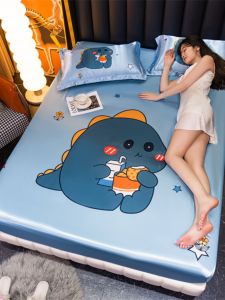 Summer Ice Silk Bedding Set Three-Piece Cartoon Style Student Childrens Washable Air Conditioned Soft Mat Cover Bedding