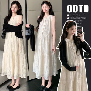 LIANGSHA | New 2025 Lace Hollow Out Dress and Sunscreen Jacket Set for Pregnant Women