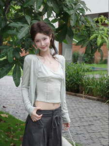 THROUS | Áo Cardigan Dài Tay Chất Rayon Cân Đối Phong Cách Casual Có Viền Ren