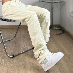 FILFR American Vintage Mens Jeans Distressed Micro Flare Pants mid Waist Long Denim Fabric Youth Style Zip Fly All Season