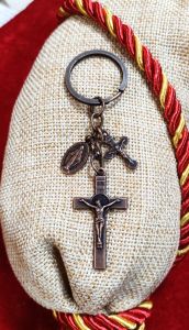 St. Benedict Exorcism Crucifix Back to back Cross Jesus and Miraculous Medal Bronze for Protection Against Evil for Keys
