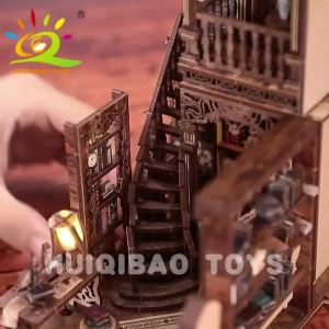 HUIQIBAO Ancient Book Collection Room DIY Desktop Building Scene 3D Vintage Library Puzzle Shelf Insert Decoration Adult Toys