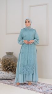 Promo Gamis Renata Dress Tile Bordir Timbul Mix Ceruty Premium / Dress Bergaya dengan Detail yang Menawan / Busana Pilihan untuk Acara Spesial