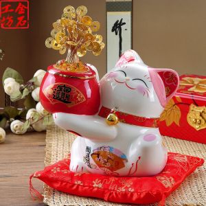 Creative Money Box Ceramic LED Colorful Lights Wealth Cat Decoration Business Opening Gift from Gold Stone Workshop