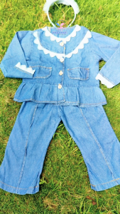 YUYANSI - Setelan Denim Anak Perempuan Motif Renda Celana Cutbray Umur 1-10 Tahun