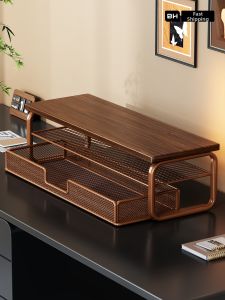 evesigar | Height Adjustable Monitor Stand with Drawer Desktop Organizer Multi-tier Storage Rack