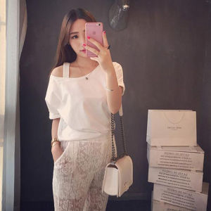 Summer Pure Color Short-Sleeved T-shirt for Women 2018 New Arrival Plus Size Womens Clothing Oblique Shoulder Strap Loose Tops Easiest for Match Casual
