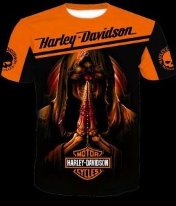 Harley Motorcycle 3D Digital Print Loose round Neck Short Sleeve Mens T-shirt 2023 New Style Casual Comfortable Cotton Tee