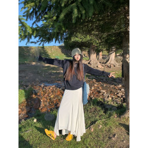 สีขาว ประดับไม่สมมาตรครึ่งความยาว กระโปรง สําหรับผู้หญิง Rou สไตล์วันหยุดโรมัน Yuzhiqi ปลาหางยาว กระโปรง