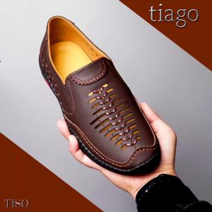 Giày lười nam da bò thoáng mát giày hè nam siêu mềm êm chân đế cao su khâu siêu bền