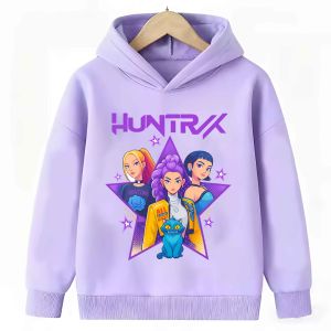 Bandai | 2026 New Kpop Demon Hunter Cartoon Hoodie Kids Boys Girls Purple Warm Casual Loose Sweatshirt Children Fashion Streetwear Tops