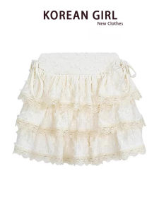 Váy Ngắn Ren Màu Trắng Ngọt Ngào Cạp Cao Cho Nữ Mùa Thu Thiết Kế Váy Ngắn Xếp Ly Chữ a Váy Ngắn Xếp Ly Ren