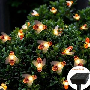ไฟ Fairy LED พลังงานแสงอาทิตย์ 8 โหมดน่ารักน้ําผึ้ง Bees String Light คริสต์มาสงานแต่งงาน Holiday Garlands Decor ตกแต่งสวนกลางแจ้ง