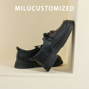 Leather Loafers Womens Commuter Shoes Spring New Style round Head Buckle British Style Thick Bottom Small Leather Shoes
