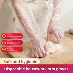 100PCS Long Arm Disposable Gloves Food Grade Waterproof Non Slip Kitchen Cleaning Gloves for Vegetable Washing Cooking Elastic C
