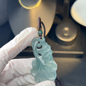TIMESWIND Natural Original A-type Jade Ginkgo Leaf Pendant Hollow Women Men Exquisite Necklace for Gift with Certificate