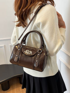 French Vintage Womens Handbag 2025 New Autumn Single Shoulder Crossbody Bag Luxury Boston Pillow Bag Modern Neutral Style Zipper Closure