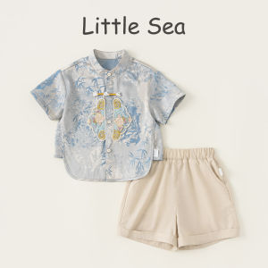 New Summer Mens Short Sleeve Shirt And Shorts Two-Piece Set with Button Chinese Style Thin Fabric Boys Outfit Childrens Set