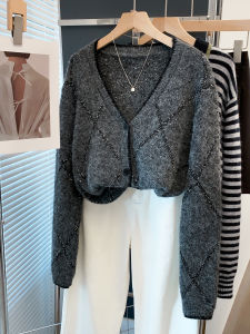 JIANDIYA | Sparkle V-neck Diamond Lattice Loose Lazy Wind Autumn Winter New Cardigan