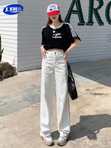 Quần Jeans Denim Ống Rộng Màu Trắng Cạp Cao Cho Nữ Quần Dài Thường Ngày Dáng Rộng Ôm Dáng Thời Trang Công Sở Mùa Xuân 2025