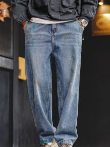 MADEN | Vintage Graffiti Bleach Blue Selvedge Washed Straight Jeans