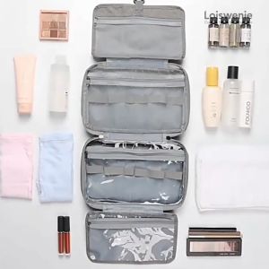 Large Travel Toiletries Makeup Cosmetic Bag Organiser 4 Compartments With Hook and Waterproof Case