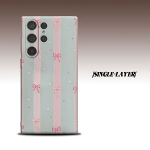 Pink Bow Stripe For Samsung Galaxy S26 S25 S24 A56 A36 Dual Layer Luxury Fashion Full Lens Protective Case