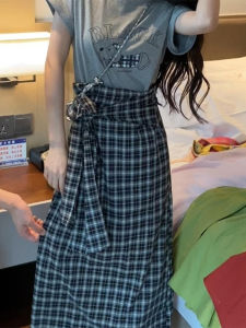 Shalldoer | Summer Unique Beautiful OOTD Loose Feel Short Sleeve T-Shirt Plaid Mini Skirt Two Piece Set Womens Fashion Fresh Pure Style