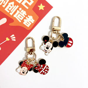 2pcs Mickey Mouse Metal Keychain Minnie Mouse Kawaii Bag Pendant Accessories Cartoon Toys Gold Color Gift