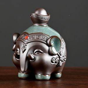 Chinese Style Ceramic Elephant Figurines Pair Wealth Attracting Living Room Desktop Wine Cabinet Decoration Small Elephant Amulet