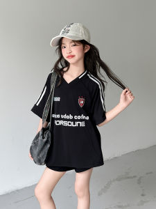 Cool Sporty Girls Set Short Sleeve T-Shirt And Casual Sports Shorts Two Piece Set Breathable Lightweight Summer Outfit for Kids